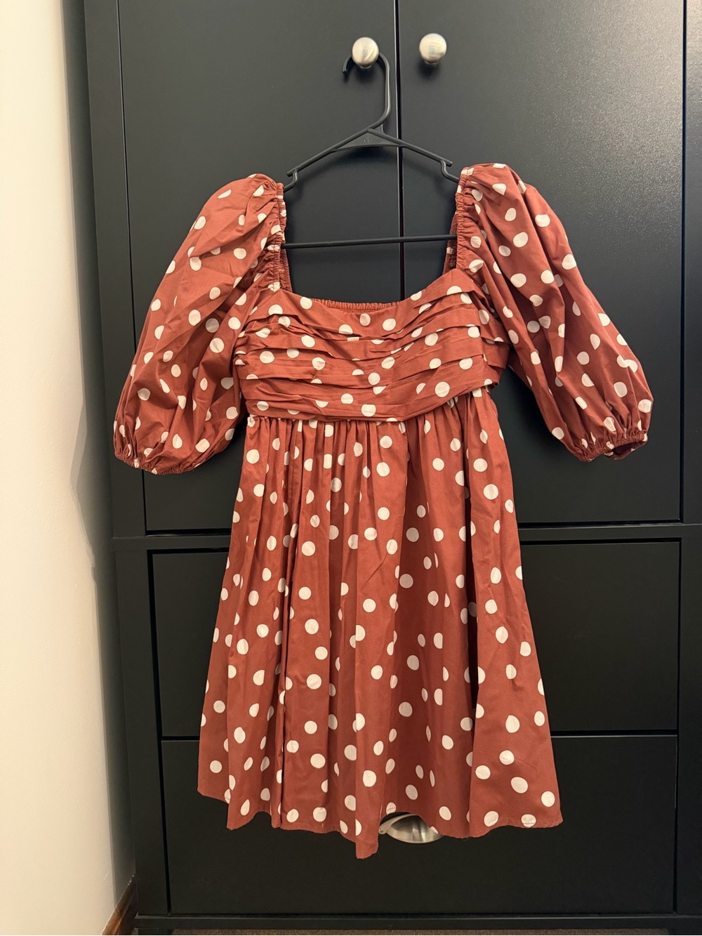 Abercrombie & Fitch Rust Polka Dot Puff Sleeve Dress
